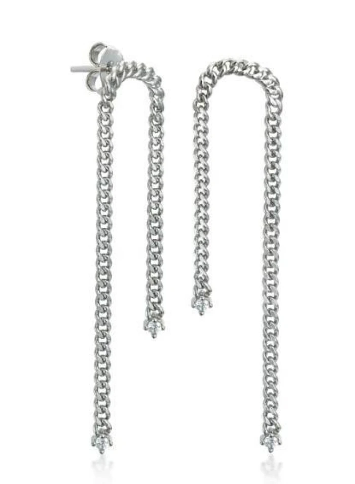 Pendientes largos de plata estilo cadena con detalle circonitas