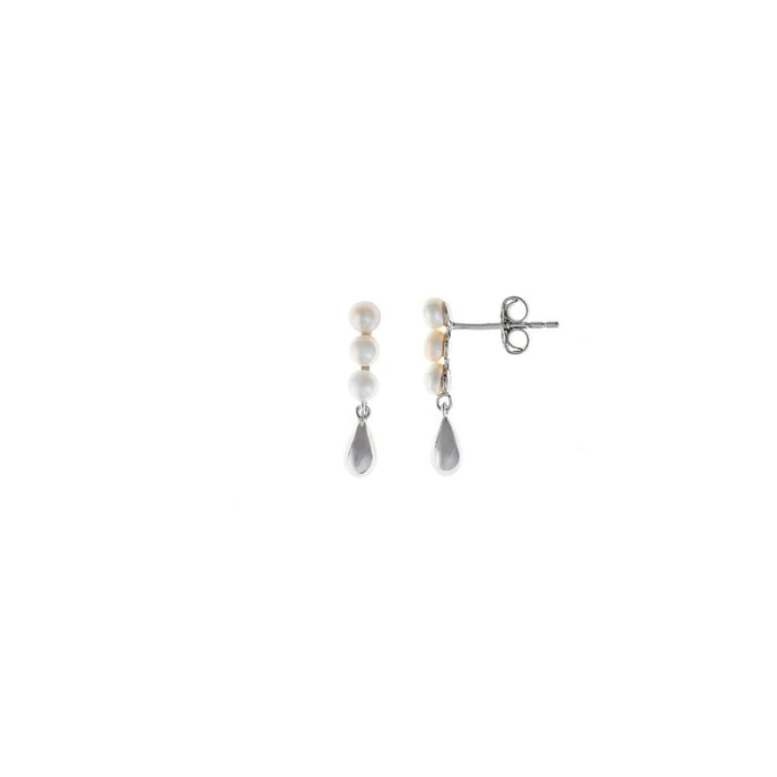 PENDIENTES PLATA RODIO PERA LISA TRES PERLAS AGUA DULCE