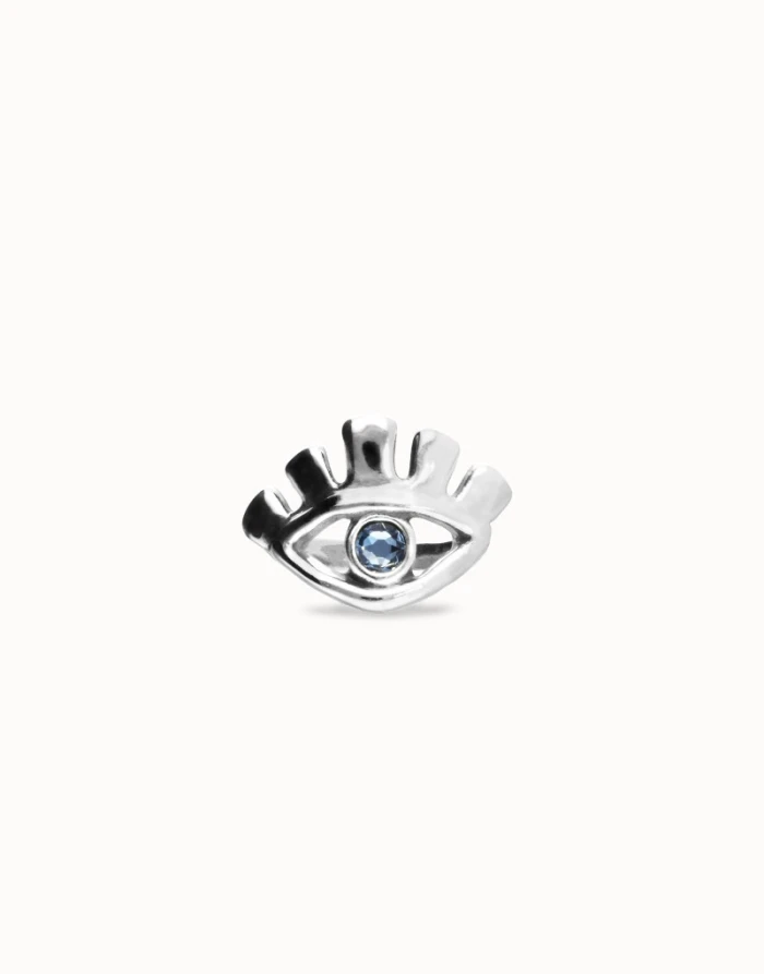 Anillo bañado en plata de ley en forma de ojo con cristal facetado azul