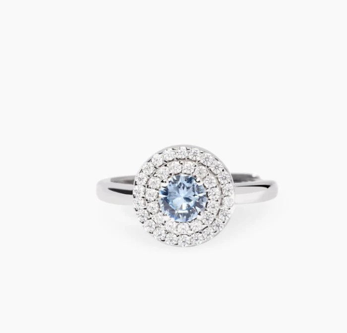 Anillo con aguamarina sintética y circonitaVICTORIA
