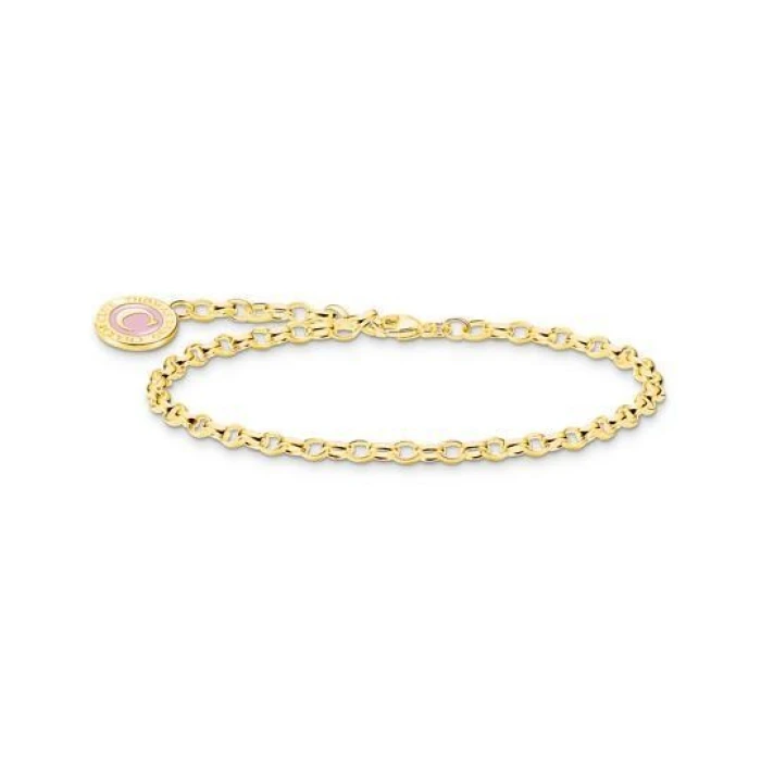 13CM (NIÑ@) PULSERA CHARM CON ESMALTE EN FRÍO ROSA CHAPADO EN ORO