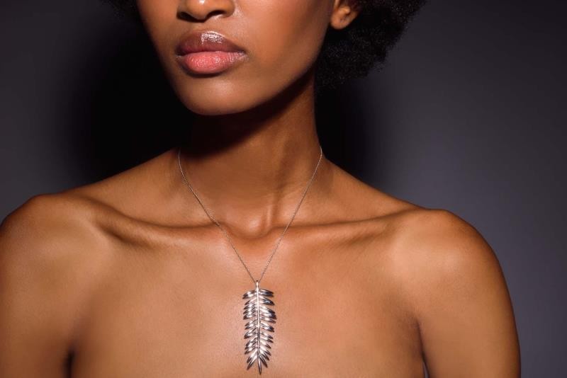 COLLAR PLATA RODIO HOJA CYCA / NECKLACE SILVER RHODIUM LEAF CYCA / 40+3.50CM