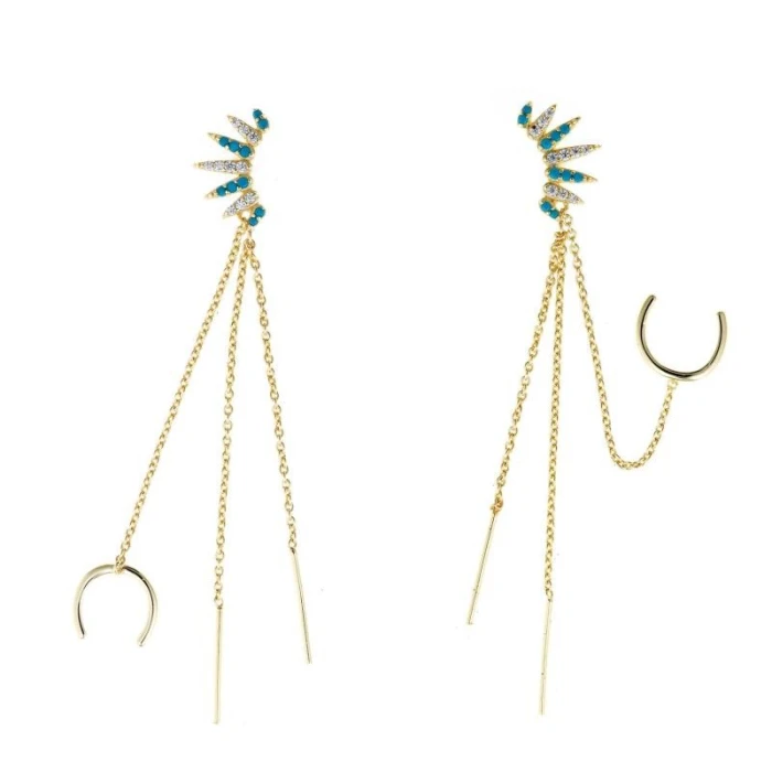 PENDIENTES PLATA CHAPADO DORADO PINCHOS CURVO CIRCONITAS