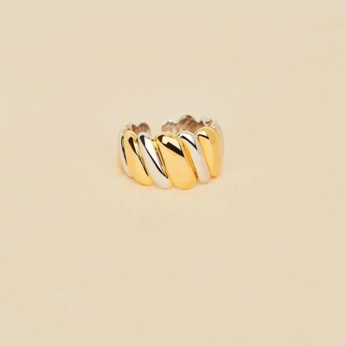 Anillo ancho TWISTED - Plata / Oro