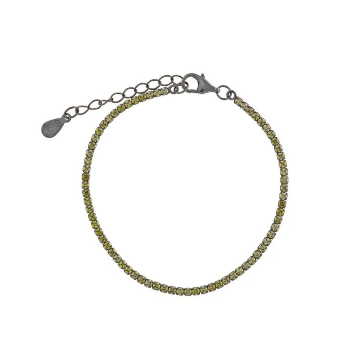 PULSERA PLATA CHAPADO RUTENIO CIRCONITAS BRILLANTES PERIDOTO / PULSERA PLATA 925 BAÑO RUTENIO CZ BRILLANTE PERIDOTO / 15+3