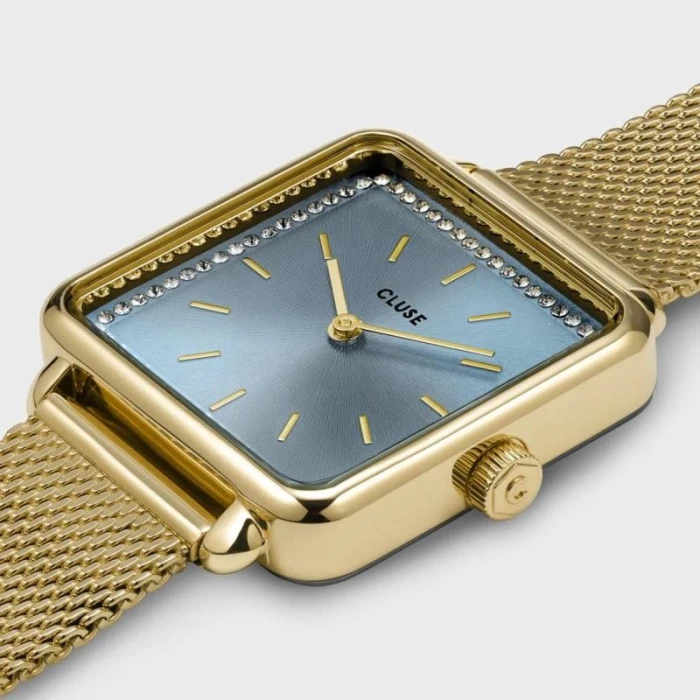 La Tétragone Watch Mesh stones Light Blue, Gold Colour