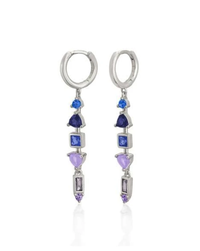 Pendientes con colgantes diseño aro con gemas tono azul