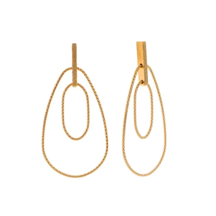 PENDIENTES PLATA CHAPADO DORADO DOS OVALOS DIAMANTADOS