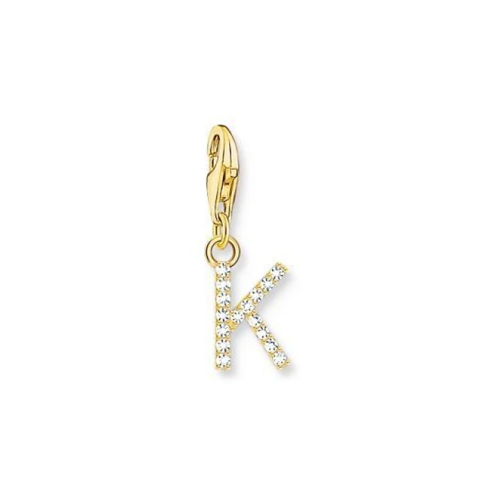 COLGANTE CHARM LETRA K CON PIEDRAS BLANCAS CHAPADO EN ORO