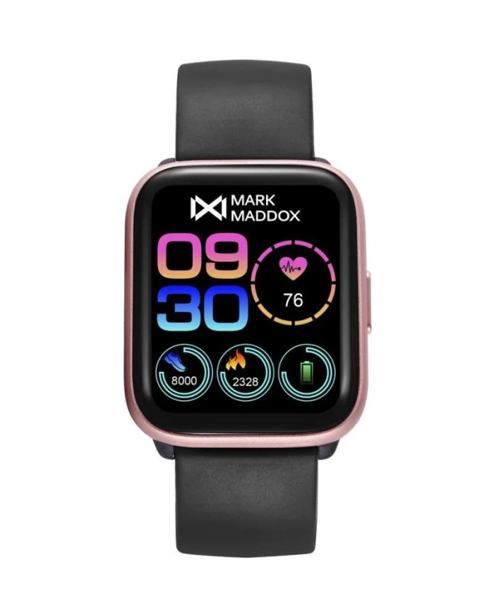 Reloj Smart Aluminio rosa con correa de silicona negra