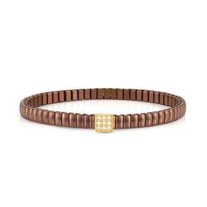 Pulsera XTE XSMALL ed. LIFE en acero y circonitas ac. CHOCOLATE CUADRADO