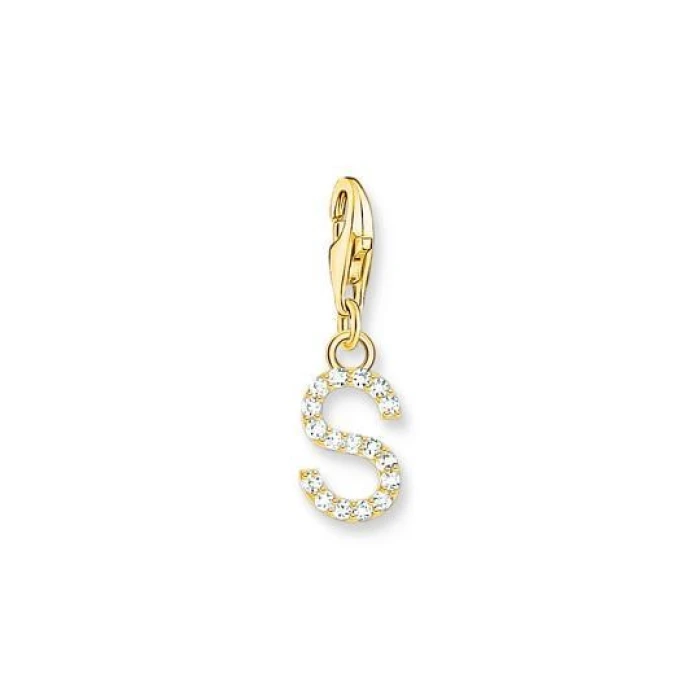 COLGANTE CHARM LETRA S CON PIEDRAS BLANCAS CHAPADO EN ORO