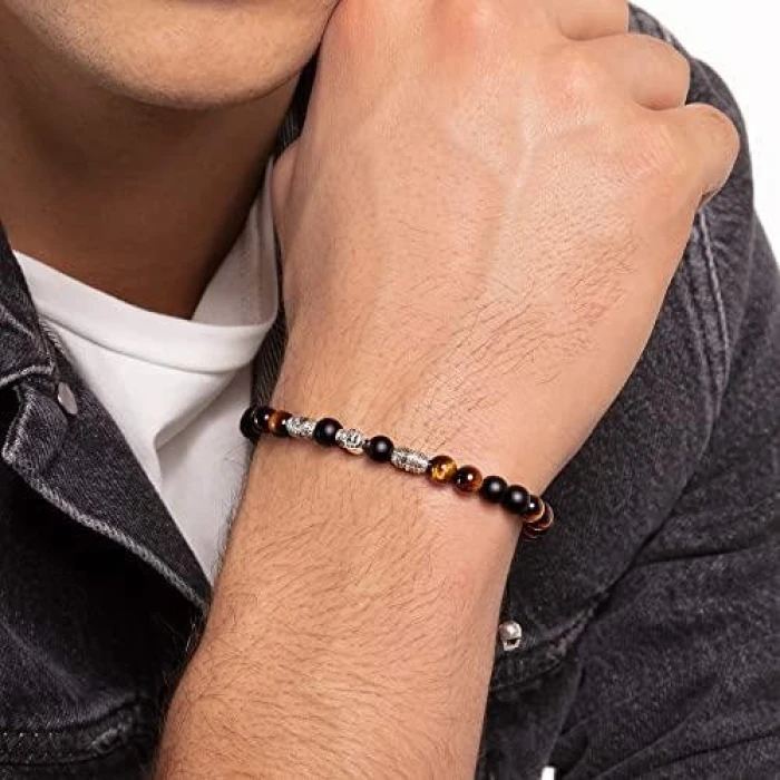 - Pulsera de cuentas con obsidiana y ojo de tigre