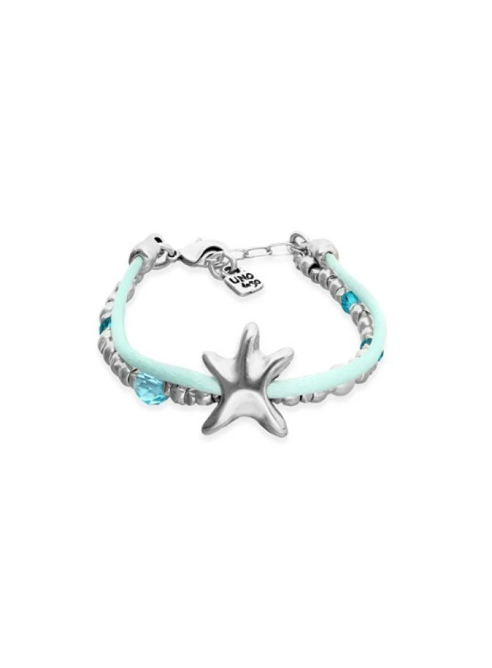 Pulsera de hilo de seda color turquesa bañada en plata con estrella de mar
