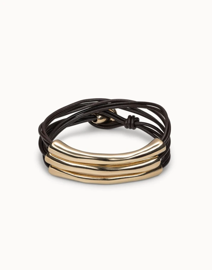 Pulsera de tres vuetlas de cuero bañadas en oro