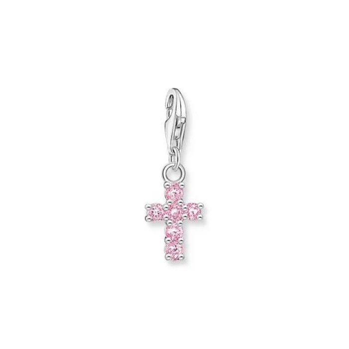 COLGANTE CHARM CRUZ ROSA PLATA
