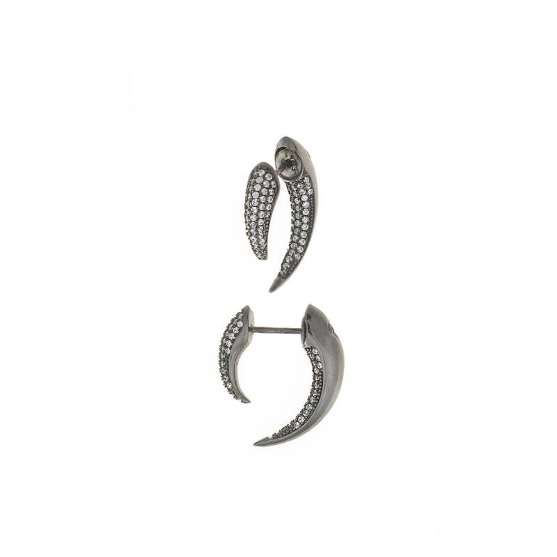 PENDIENTES PLATA CHAPADO RUTENIO CUERNOS CIRCONITAS BLANCAS