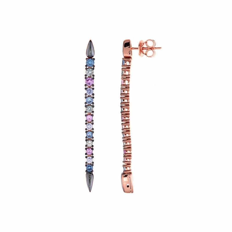 PENDIENTES PLATA CHAPADO ROSA TIRA ARO CIRCONITA