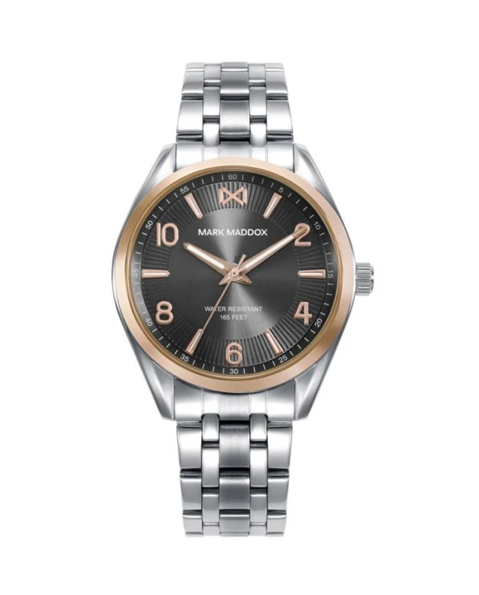 Reloj caja bicolor de acero e Ip rosa 5 atm y brazalete acero con movimiento cuarzo