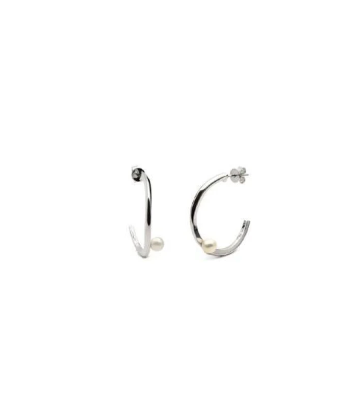 Pendientes aro con perla de diseño minimalista