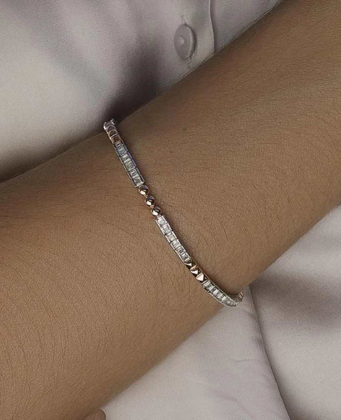 Pulsera riviere bicolor en rosa rectangular y circonita talla princesa