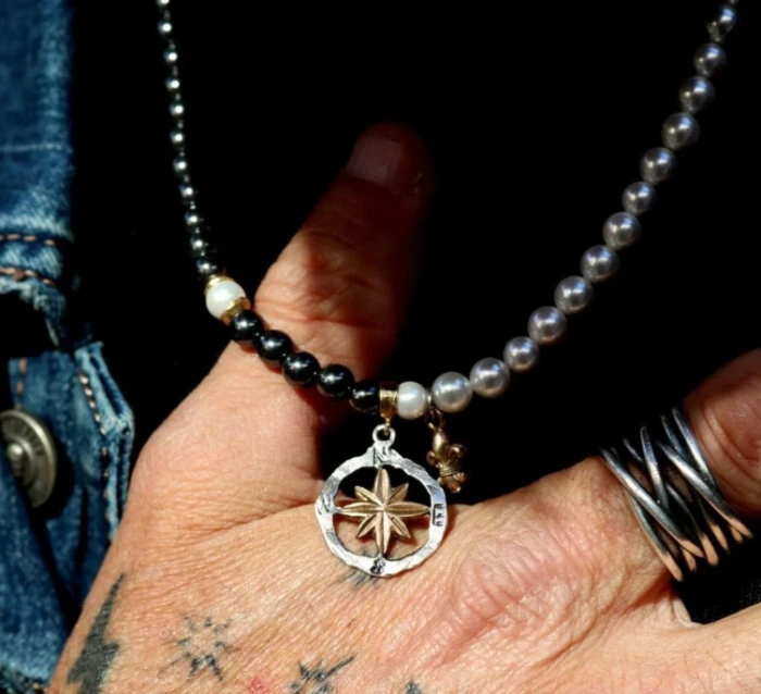 Collar Mazar de Plata 925, perlas de agua dulce y hematites