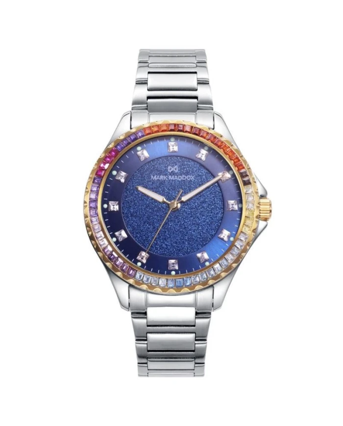 Reloj Tooting de acero con circonitas de colores