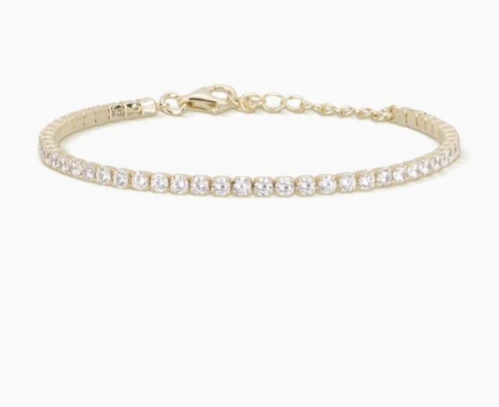 Pulsera de tenis ajustable en plata chapada en oro con circonitas