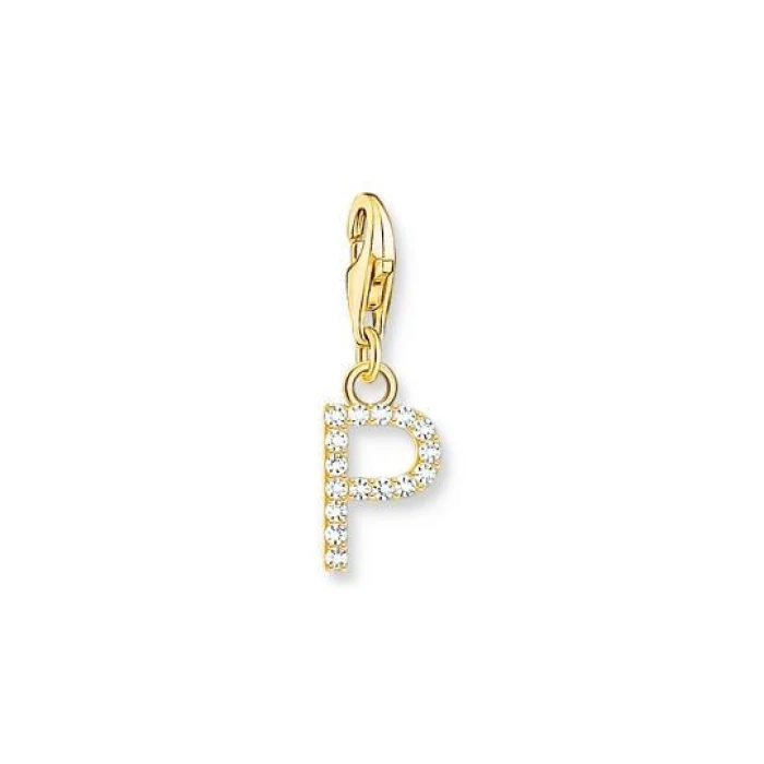 COLGANTE CHARM LETRA P CON PIEDRAS BLANCAS CHAPADO EN ORO
