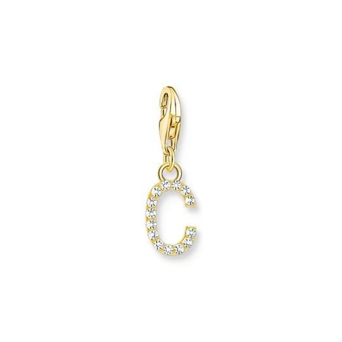 COLGANTE CHARM LETRA C CON PIEDRAS BLANCAS CHAPADO EN ORO