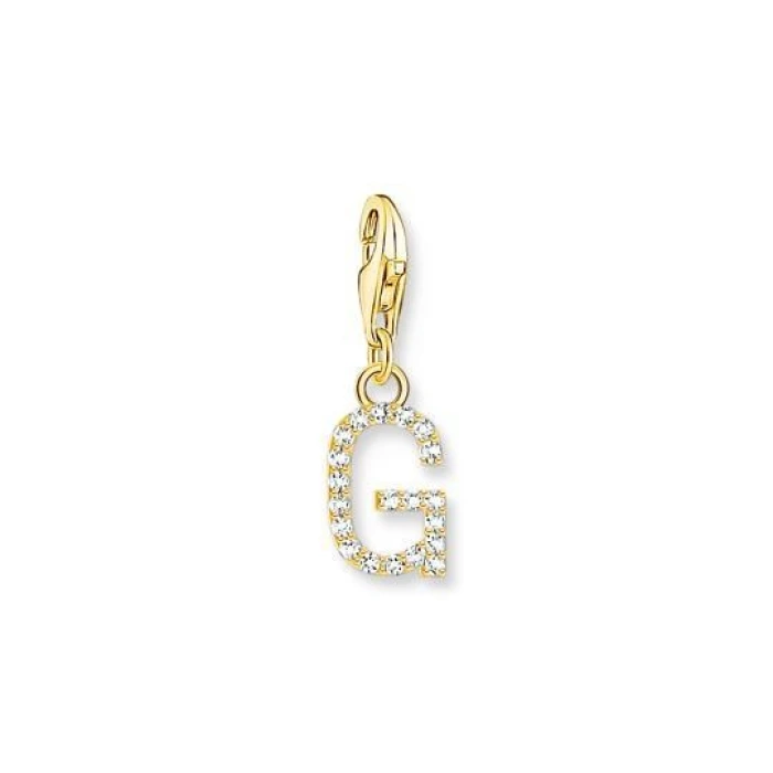 COLGANTE CHARM LETRA G CON PIEDRAS BLANCAS CHAPADO EN ORO