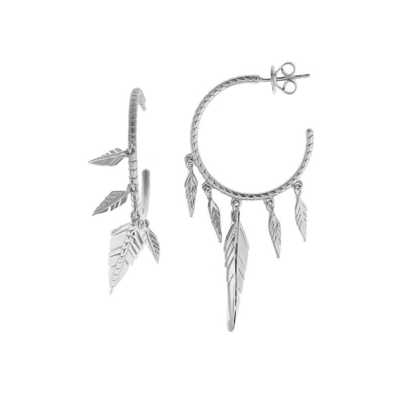 PENDIENTES PLATA RODIO ARO PULIDO BRILLANTE PLUMAS