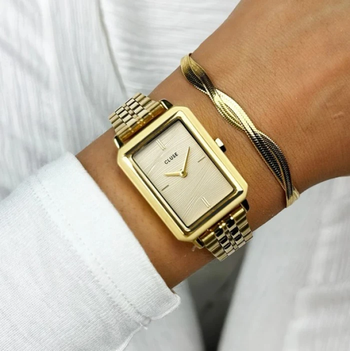 Fluette Watch Steel, Sand Texture Full Gold Colour