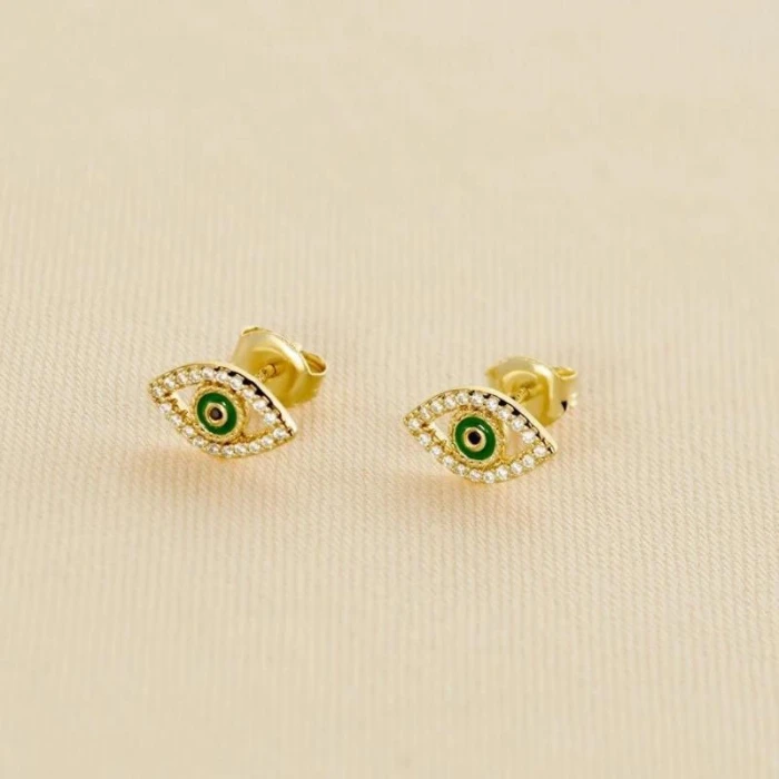 Pendientes cortos LUCKY EYE - Verde / Dorado