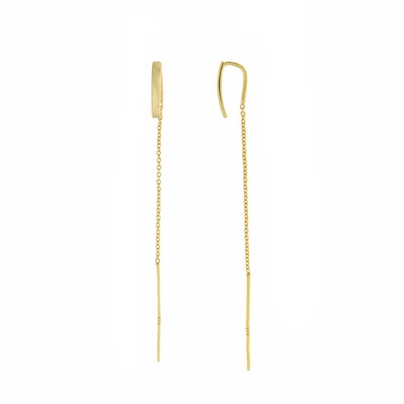 PENDIENTES PLATA CHAPADO DORADO BARRA CON CADENA