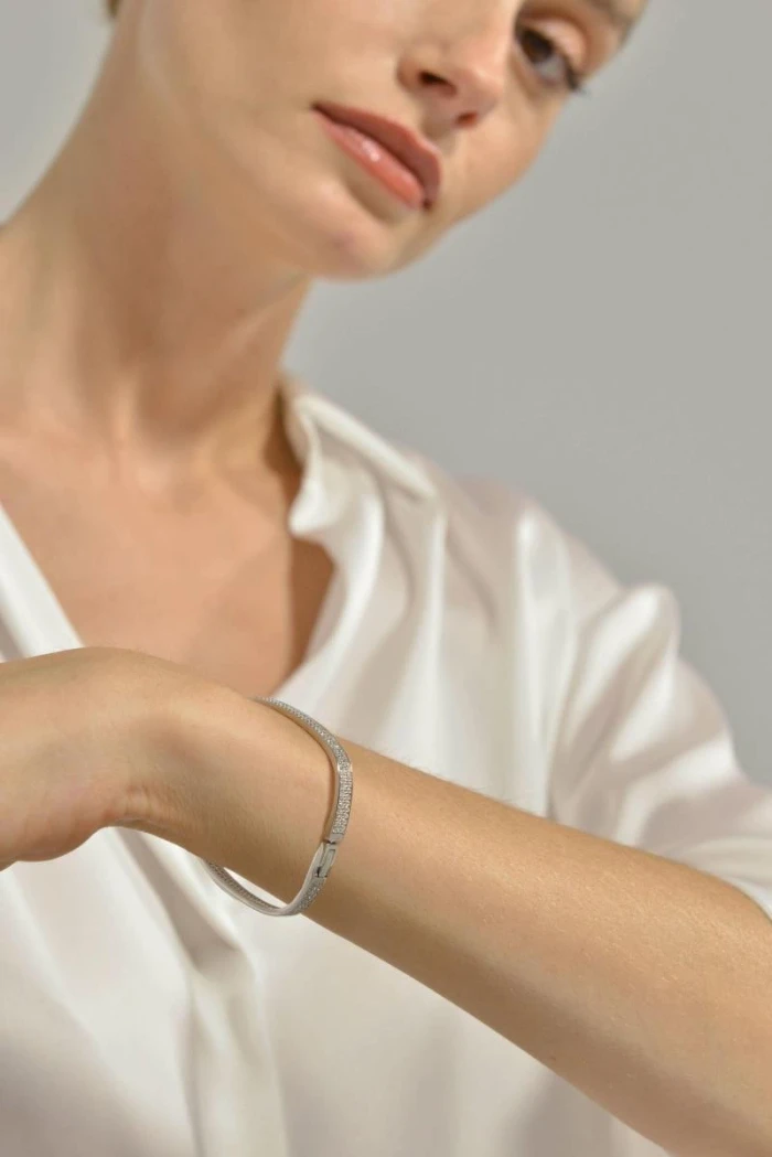 PULSERA PLATA RODIO CUADRADA CIRCONITAS BLANCAS SALVATORE