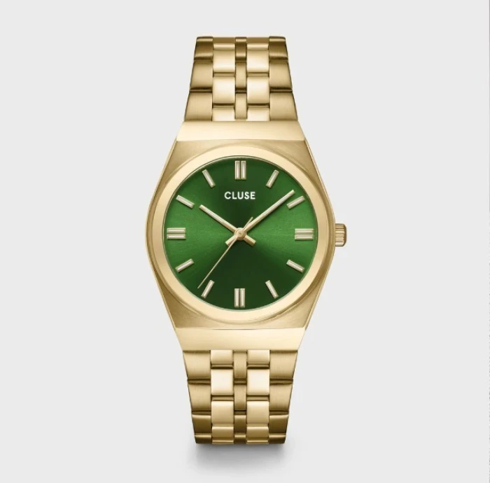 Retro 70's Watch Steel, Forest Green, Gold Colour