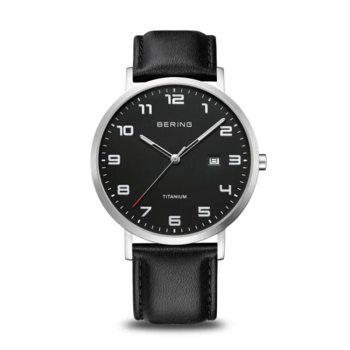 Reloj Bering Titanium  Negro y Plateado Cepillado, Analógico