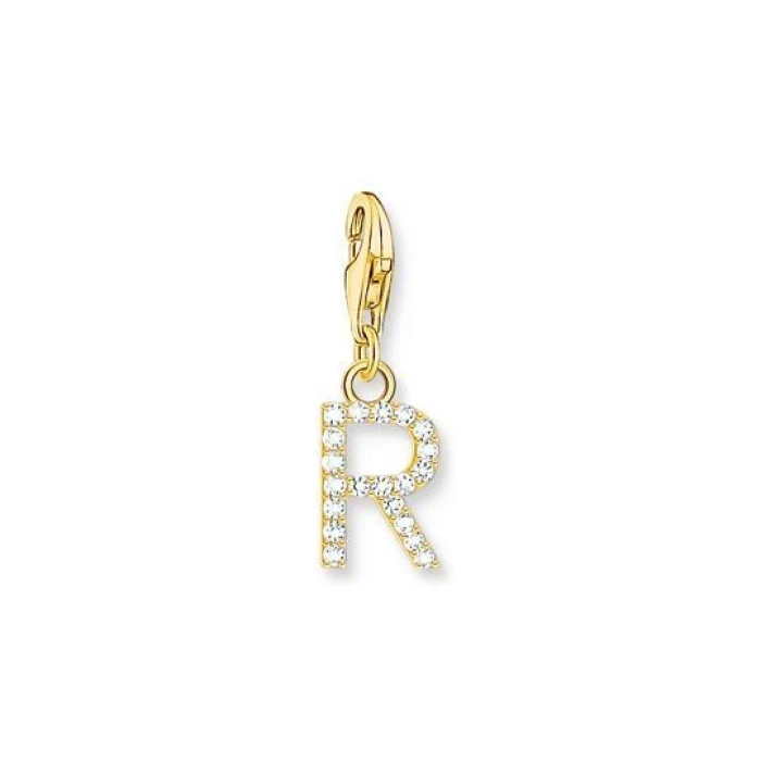 COLGANTE CHARM LETRA R CON PIEDRAS BLANCAS CHAPADO EN ORO