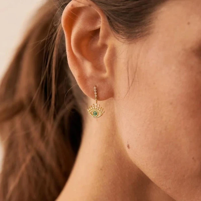 Pendientes largos LUCKY EYE - Verde / Dorado