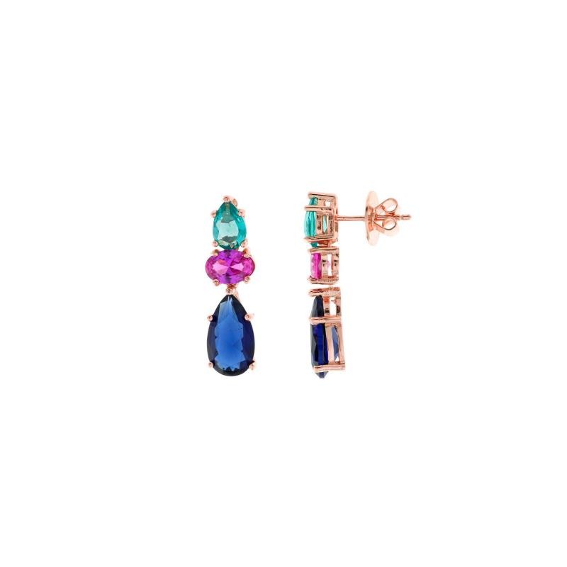 PENDIENTES PLATA CHAPADO ROSA CRISTAL PERA AZUL