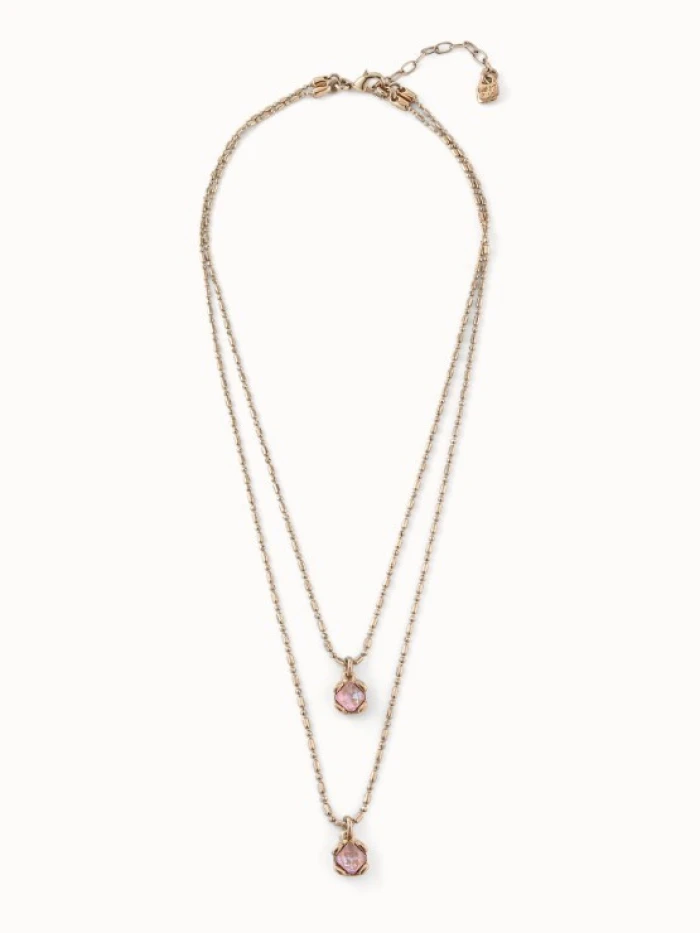 Collar rosa bañado en oro 18K y dos cristales rosas