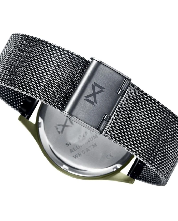 Mark Maddox Shibuya tres agujas de aluminio verde y malla milanesa IP gris