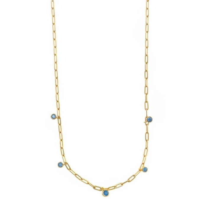COLLAR PLATA CHAPADO DORADO CADENA ESLABONES BILBAINO CHATONES CIRCONITAS AQUAMARINA BRILLANTES