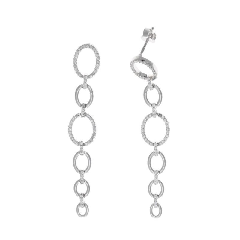 PENDIENTES PLATA RODIO ESLABONES OVALADOS CIRCONITAS BLANCAS