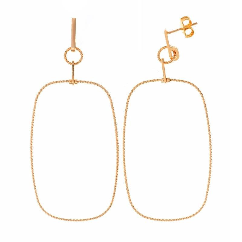 PENDIENTES PLATA CHAPADO DORADO CIRCULO, BARRA CON RECTANGULO DIAMANTADO / EARRING SILVER PLATED GOLD CIRCLE, BAR WITH RECTANGLE