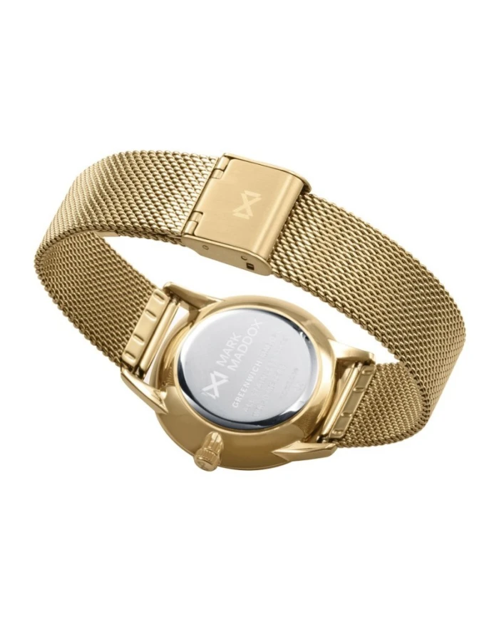 Reloj caja de acero Ip dorado,malla milanesa de acero Ip dorado, movimiento cuarzo