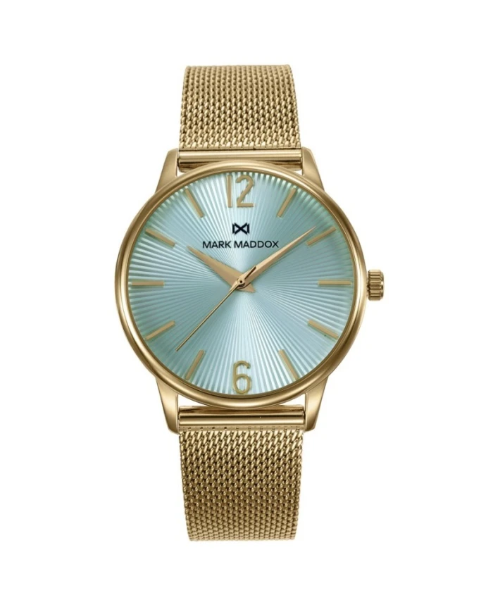 Reloj caja de acero Ip dorado,malla milanesa de acero Ip dorado, movimiento cuarzo