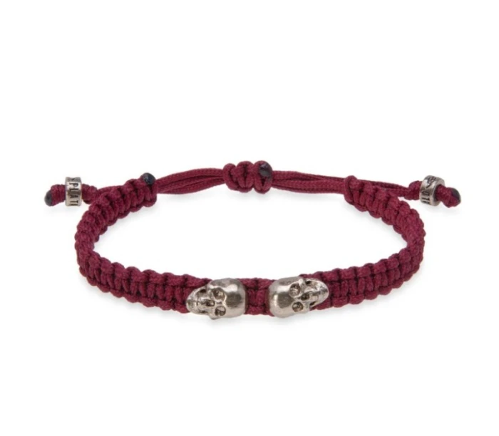 Pulsera de nylon granate con calaveras Fiorven 