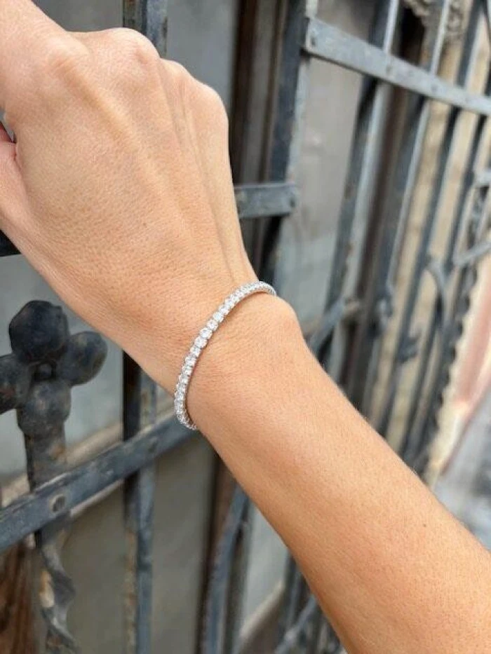 PULSERA PLATA RODIO CIRCONITAS BLANCAS BRILLANTES BLANCAS ELASTICA